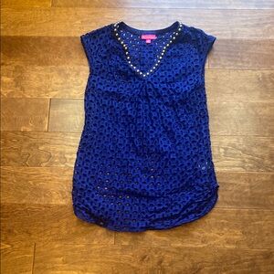 Lilly Pulitzer Blue Embellished Cap Sleeve Swim Coverup